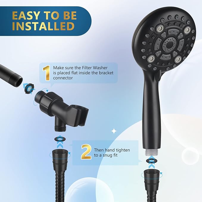 6 Spray Modes High Pressure Handheld Showerhead Set Upgraded 5 Inches Shower Head with Handheld Spray Premium Black Handheld Shower Head 60 Inches Stainless Steel Hose-1-Min Install-PurrikoPets