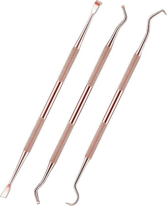 3 Pieces Dog Dental Tooth Scaler and Scraper Stainless Double Headed Tarter Removing Tool Scraper Pet Teeth Cleaning Tools for Dog and Cat (Rose Gold)-PurrikoPets