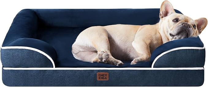 EHEYCIGA Orthopedic Dog Bed for Medium Dogs, Waterproof Memory Foam Medium Dog Beds with Sides, Non-Slip Bottom and Egg-Crate Foam Pet Couch Bed with Washable Removable Cover, Navy-PurrikoPets