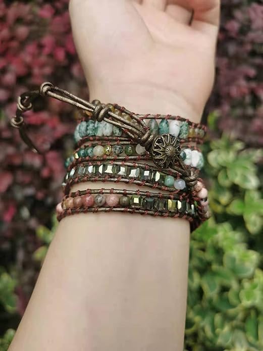 ZOSOJONA Women Wrap Bracelet Boho Natural Jasper Crystal Stone Beads Strand Bracelets