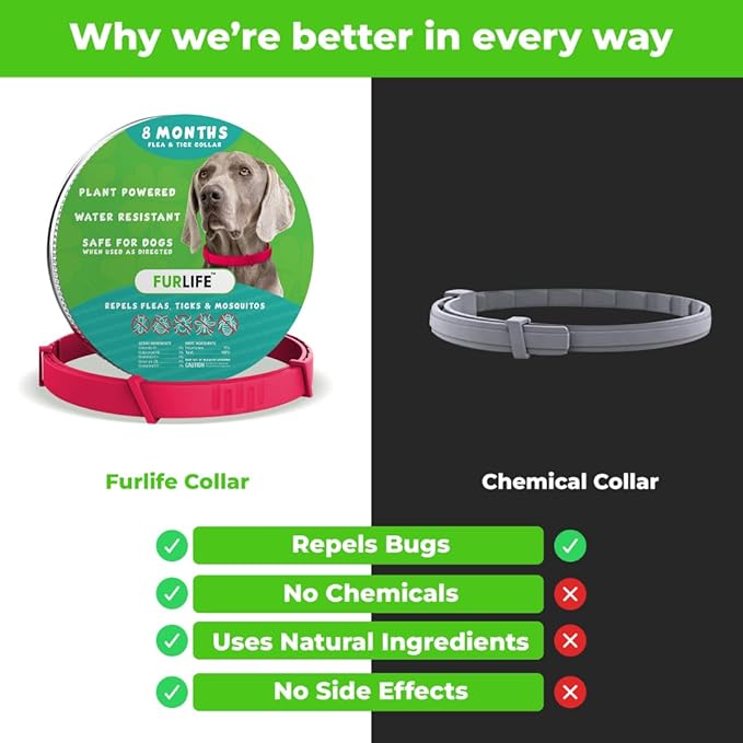 FurLife Flea and Tick Collar for Dogs – Waterproof Red Dog Collar, Pet Supplies for Tick and Flea Prevention for Dogs, Safe for All Breeds-PurrikoPets