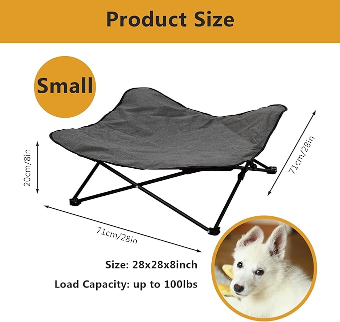 Elevated Dog Bed, Portable Raised Pet Cot for Outdoor and Indoor Folding Dog Cot Bed with Comfortable Padded Filling Carrying Bag Included Pet Raised Travel Lounger for Camping Traveling (28x28x8inch)-PurrikoPets