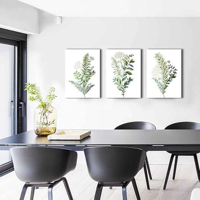 3 Pieces Framed Wall Art for Living Room Bathroom Wall Decorations Kitchen Wall decor Canvas Print decor modern Simple Bedroom Home Decoration Green leaves Poster wall paintings-PurrikoPets