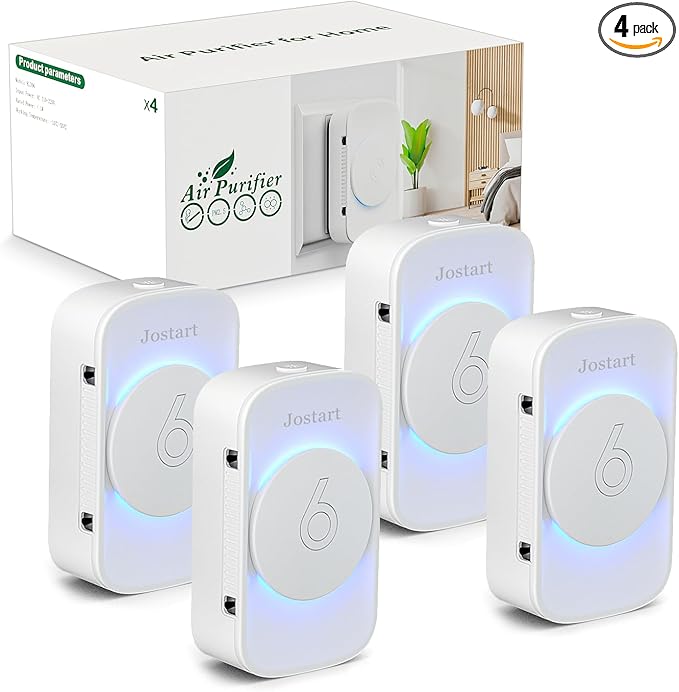 Air Ionizers for Home (4 Pack),Negative Ion Air Filter,Quiet Plug in air fresheners for Bedroom, Office, Kitchen,Garage,Portable Air Purifiers Odor, Smoke Dust, Pets, Mini Air Cleaner White-PurrikoPets