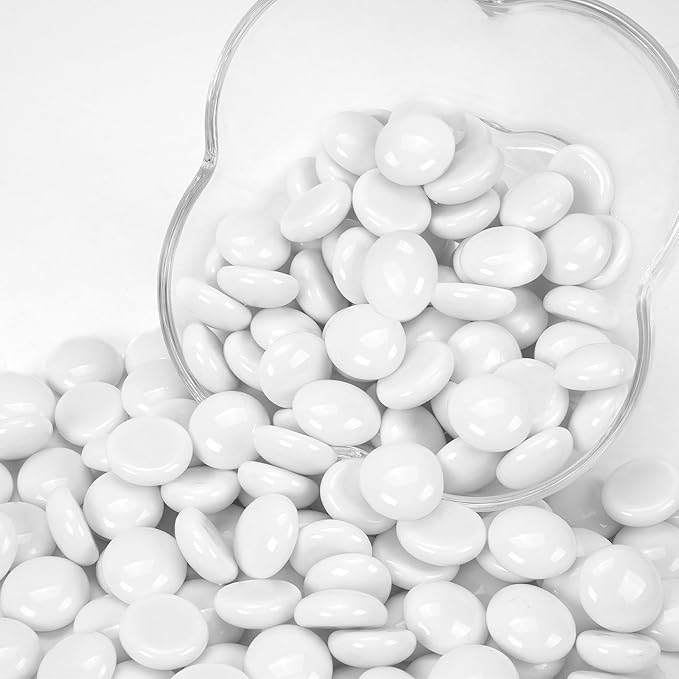 2LB White Flat Glass Marbles for Vases, Gemstone Beads Vase Filler Decorative Glass Pebbles for Fish Tank, DIY Crafts, Aquarium Decor Rocks-PurrikoPets