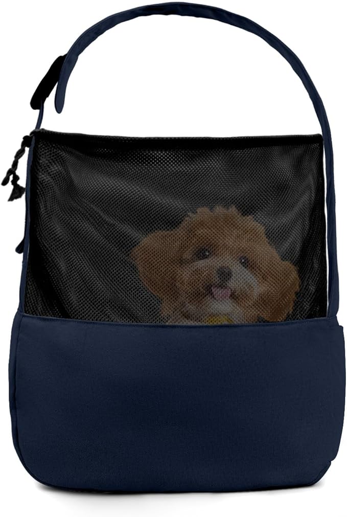 Dog Sling Carrier for Small Dogs and Cats, Lightweight Collapsible Pet Travel Bag with Adjustable Strap, Side Pockets & Breathable Mesh (Navy Blue, 15.7" L x 5.9" W x 8.6" H)-PurrikoPets