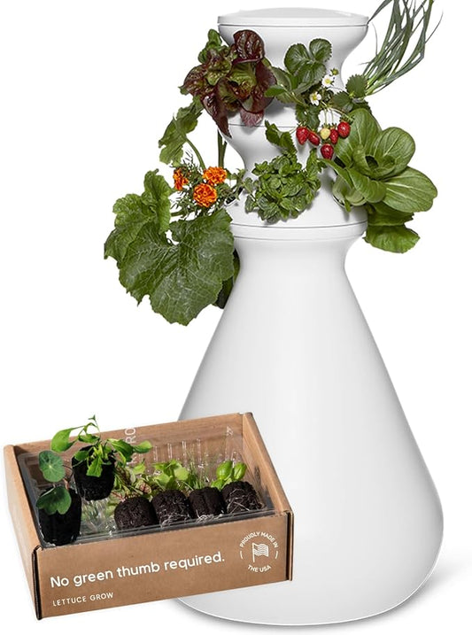 Farmstand Starter Kit + 12 Seedling Credits | Tiny Hydroponic Growing System Kit | Self-Watering Outdoor Vertical Garden Planter Tower | 3ft 8in | Made in USA-PurrikoPets