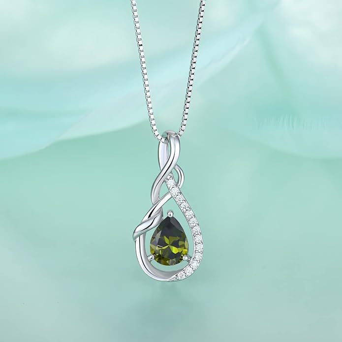 STARCHENIE Infinity Teardrop Pendant Necklace for Women 925 Sterling Silver Birthstone Jewelry