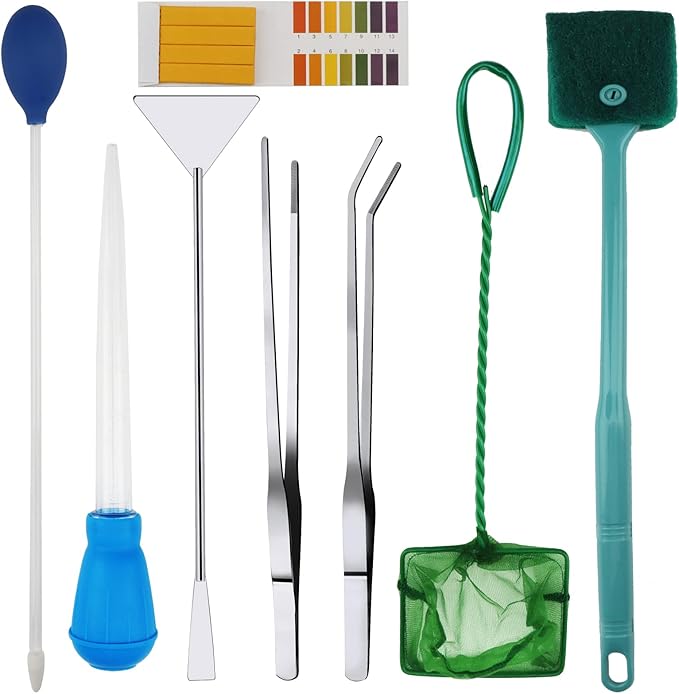 Fish Tank Cleaning Tools, 8 in 1 Aquarium Feeder Tools Kit, Aquarium Plants Cleaner, Stainless Steel Feeding-PurrikoPets