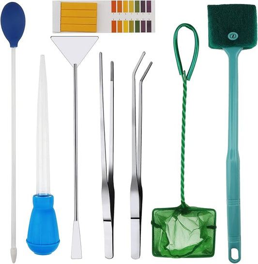 Fish Tank Cleaning Tools, 8 in 1 Aquarium Feeder Tools Kit, Aquarium Plants Cleaner, Stainless Steel Feeding-PurrikoPets