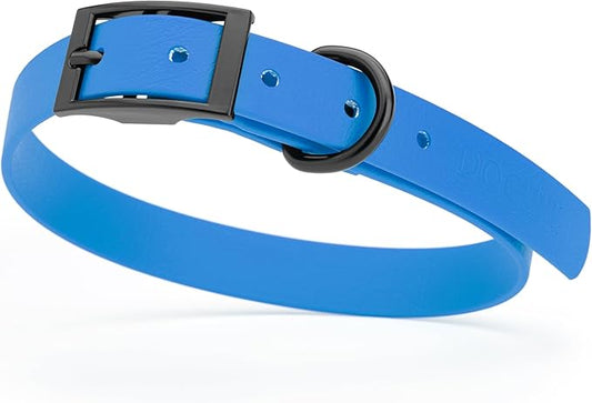 Dogline Biothane Waterproof Dog Collar Strong Coated Nylon Webbing with Black Hardware Odor- Proof for Easy Care Easy to Clean High Performance Fits Small Medium or Large Dogs, Cerulean Blue-PurrikoPets