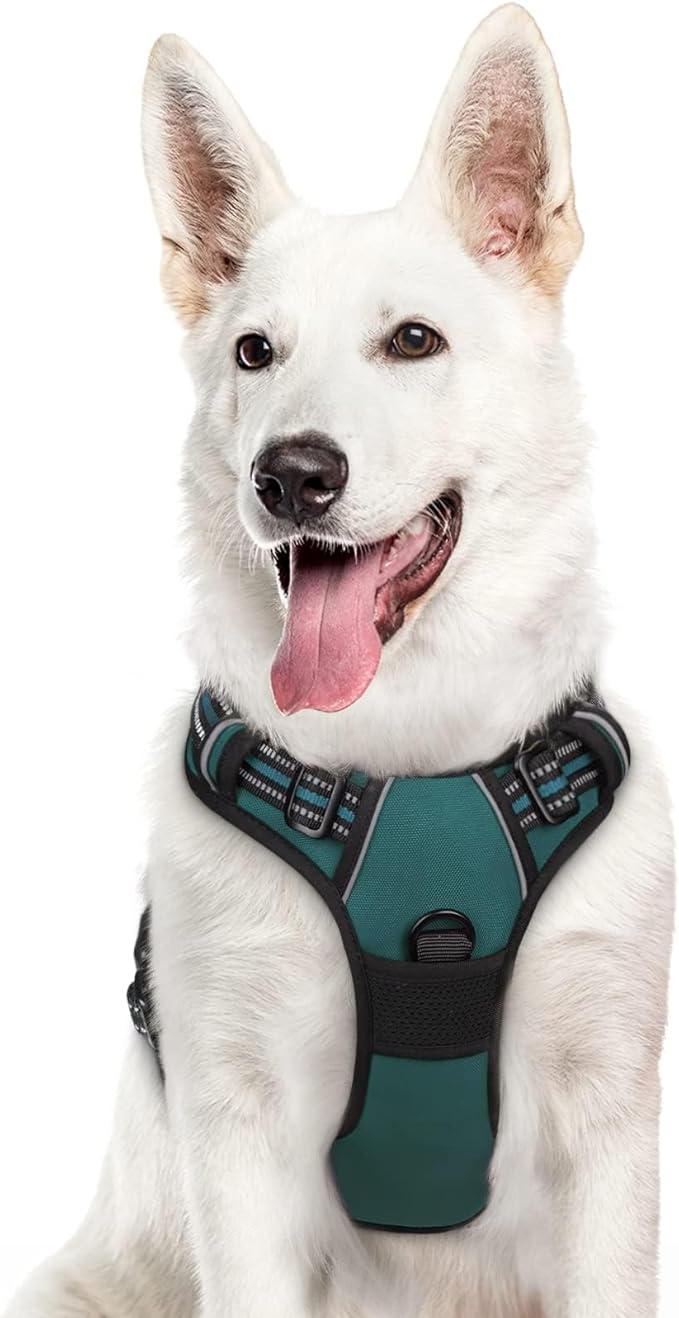 Eagloo Dog Harness Large Breed, No Pull Service Vest with Reflective Strips and Control Handle, Adjustable and Comfortable for Easy Walking, No Choke Pet Harness with 2 Metal Rings, Dark Green, XL-PurrikoPets
