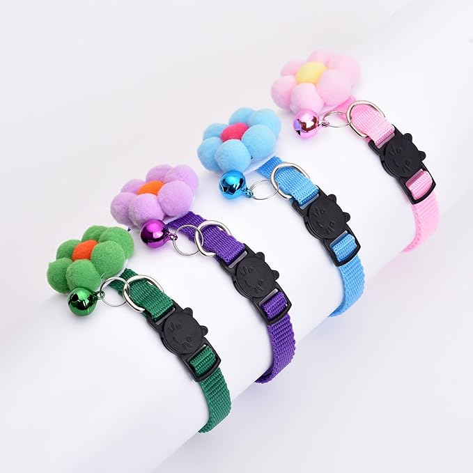 16 PCS Cute Cat Collar with Bells Kitten Collars for Girls Pink Cat Collar Breakaway Cat Collars for Girl Cats Small Kitten Collar with Bell Boy Pet Collar for Cats Kitten Supplies Flower Cat Collar-PurrikoPets