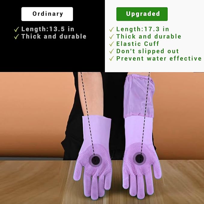 Dog Washing Gloves, Pet Grooming Gloves with Soft Brushes, Bathing and Massaging for Dogs and Cats, Silicone Heat Resistant Cleaning Gloves with High-Density Teeth (Purple)-PurrikoPets