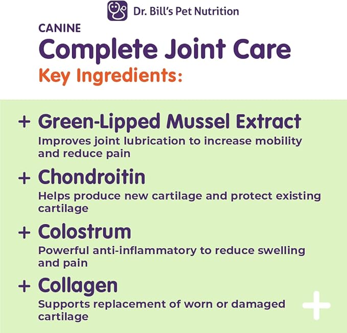 Dr. Bill’s Canine Complete Joint Care – Hip & Joint Supplement for Dogs for Mobility, Muscle Support & Inflammation Relief – Green Lipped Mussel, Chondroitin, Collagen, Omega-3 – Powder, 340g-PurrikoPets