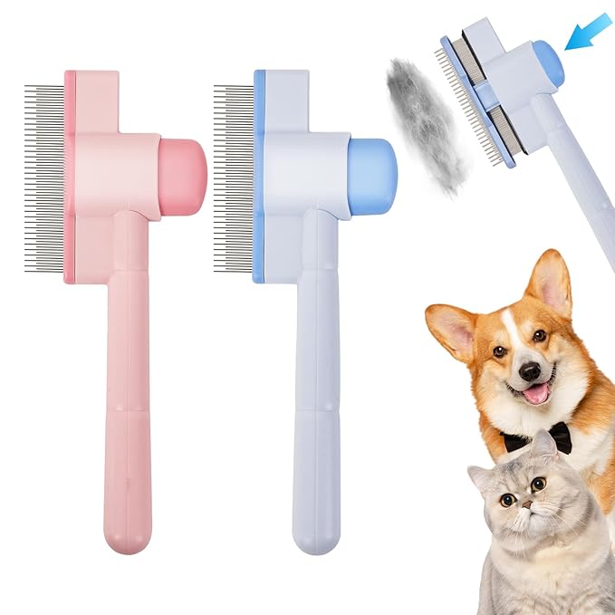 2PCS Flea Comb for Cats & Dogs – Magic Self-Cleaning Cat Grooming Brush with Stainless Steel Teeth, Cat Combs for Fleas and Ticks, Indoor Pets, Fine Tooth Comb for Kittens-PurrikoPets