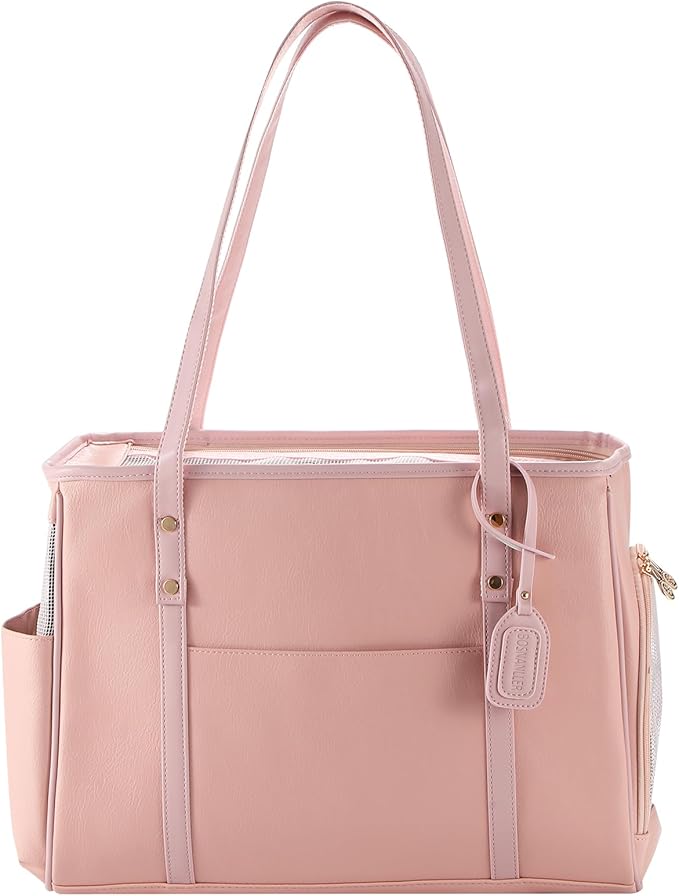 Fashion Dog Carrier Purse, Premium Leather Cat Carrier Bag, Airline Approved Soft Sided Pet Travel Tote Bag with Pockets Pink-PurrikoPets