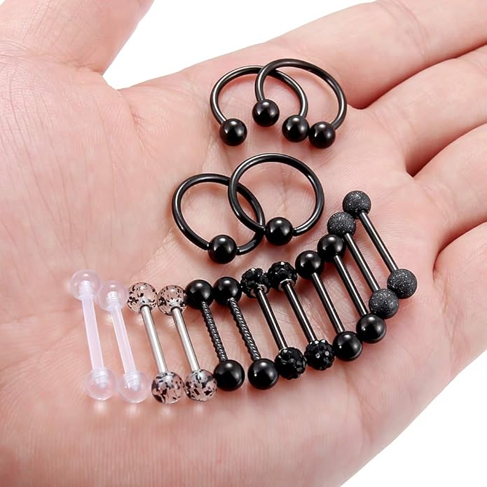 Ftovosyo 16Pcs Nipple Piercing Jewelry 14G Surgical Steel Nipple Rings Hoop Rings Retainer Piercing Jewelry for Women Men 14MM (9/16 Inch)