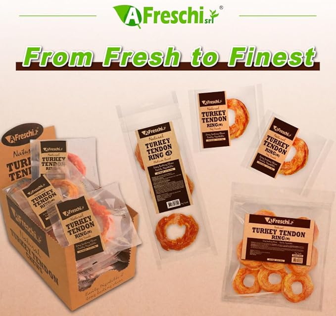 Afreschi Natural Turkey Tendon Ring (M) Pack of 2, Dog Treats for Signature Series, All Natural Human Grade Puppy Chew, USA-Sourced Turkey Tendon, Hypoallergenic, Rawhide Alternative-PurrikoPets