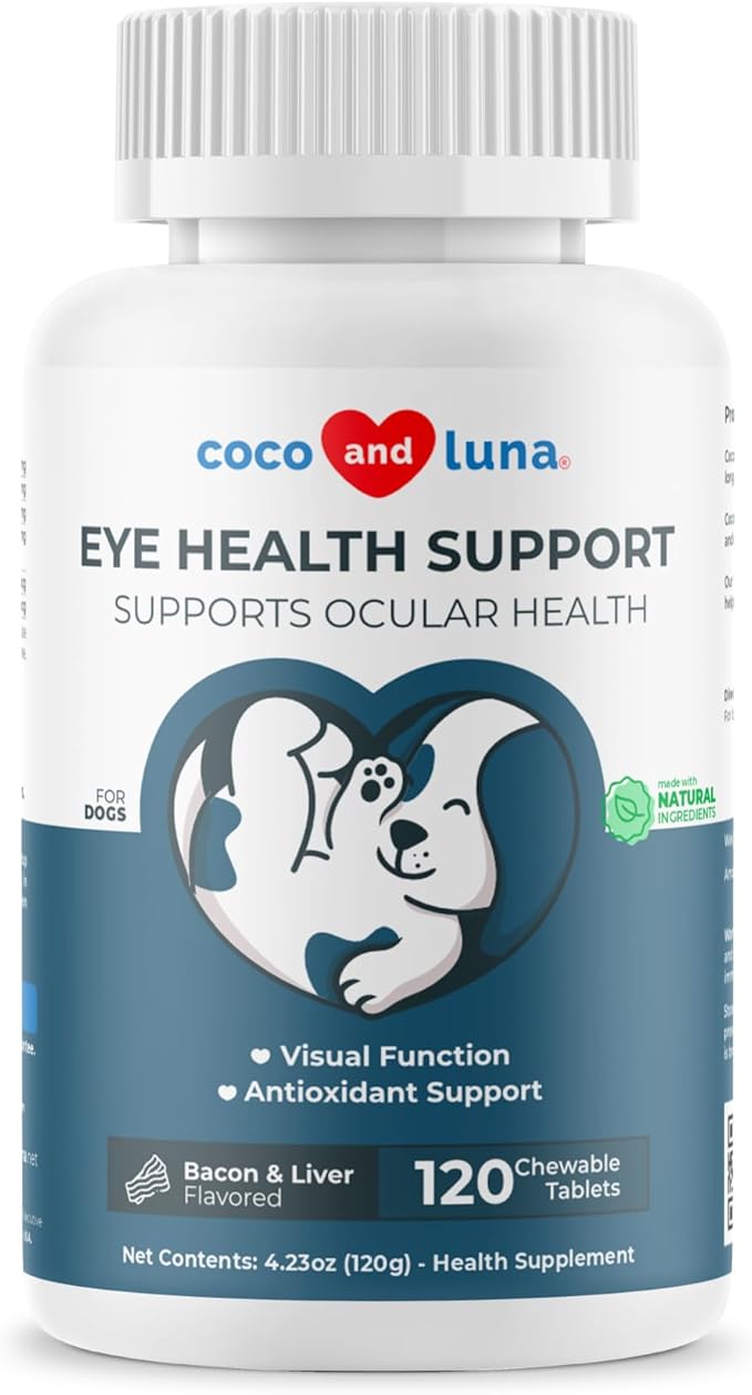 Eye Support for Dogs - 120 Chewable Tablets - Supplements for Vision, Eye Vitamins for Dogs, with Cod Liver Oil Antioxidant, Omega 3 EPA and DHA Fatty Acids.-PurrikoPets
