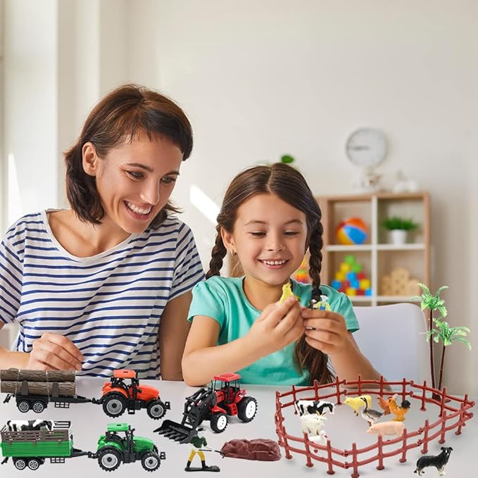 Farm Animals Figures Playset, 40 Pcs Farm Toy Tractor with Plastic Farm Animals Figurines, Farmer and Fence Farm Playset, Farm Figures Farmer Truck Toy with Trailer for Kids Boys Girls Toddlers 3+-PurrikoPets