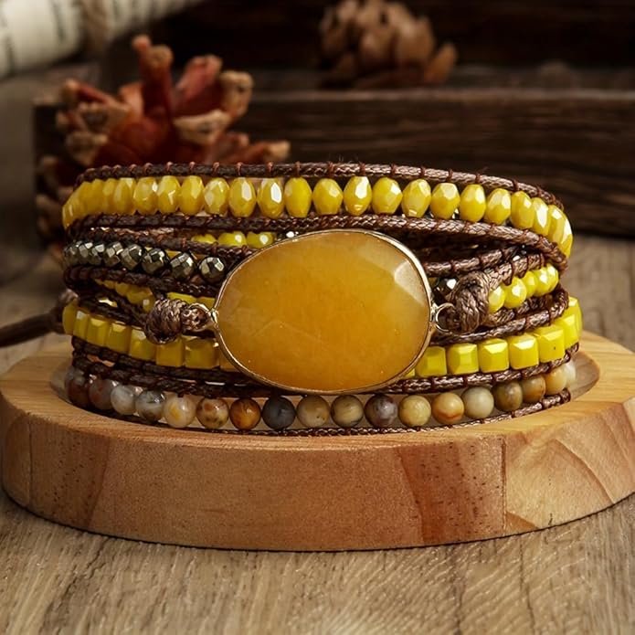 ZOSOJONA Women Wrap Bracelet Boho Natural Jasper Crystal Stone Beads Strand Bracelets