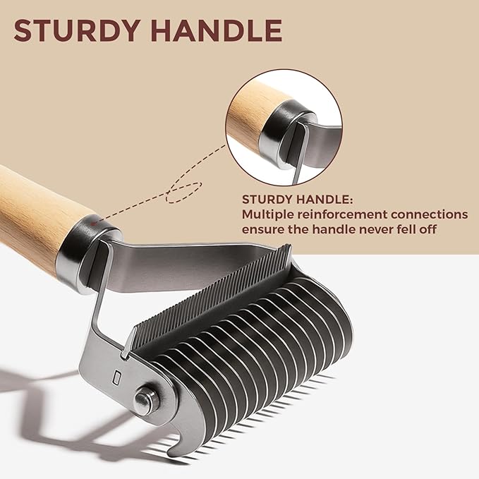 3-in-1 Professional Pet Shedding Dematting Comb - Deshedding Undercoat Rake for Dogs with Stainless Steel Blades Metal Pet Brush with Wood Handle Matted Hair Detangling Thinning and Shedding-PurrikoPets
