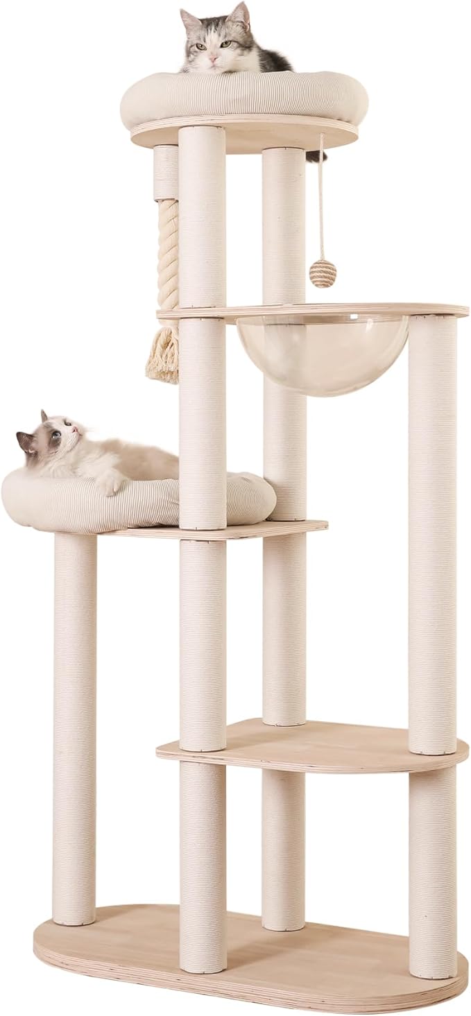 59" Modern Cat Tree Multi-Level Large Cat Tower Heavy Duty Cat Tree with Hammock,Cotton Scratching Post and Washable Cushions-PurrikoPets