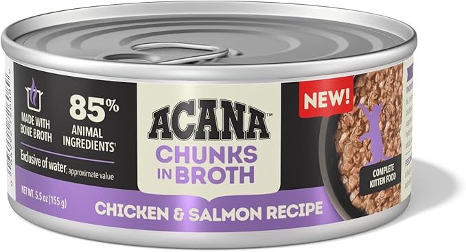 ACANA Chunks in Broth Wet Cat Food Chicken & Salmon Recipe for Kittens 5.5oz Cans (6 Count)-PurrikoPets