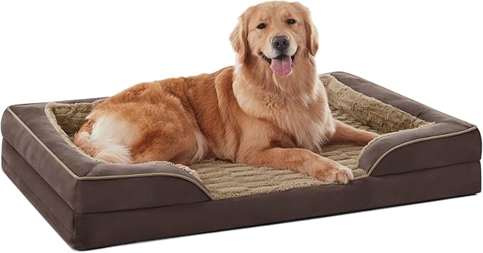 FURTIME Orthopedic Dog Bed for Extra Large Dogs - XL Washable Dog Sofa Beds Large, Supportive Foam Pet Couch Bed with Removable Washable Cover, Waterproof Lining and Nonskid Bottom, Khaki-PurrikoPets