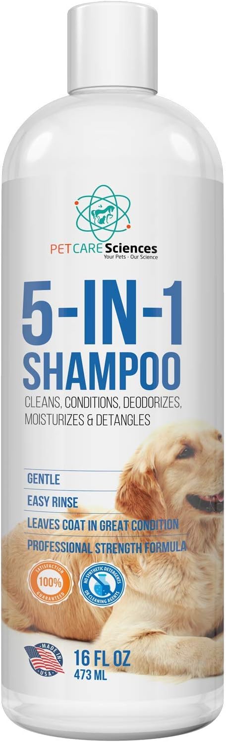 16 floz 5 in 1 Dog Shampoo for Itchy Skin - Sensitive Skin Dog Shampoo for Smelly Dogs - Dog Shampoos & Conditioners - Made in The USA-PurrikoPets