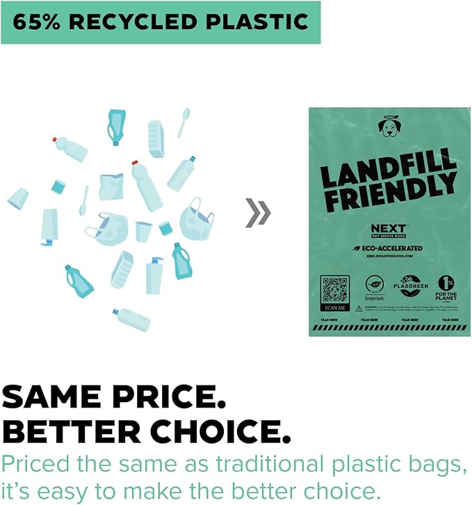 Doggy Do Good Next Pet Waste Bags for Dog Poop, Landfill Friendly, Recycled Plastic, Unscented, Leakproof, Strong, Thick, Earth Friendly, 240 Count-PurrikoPets