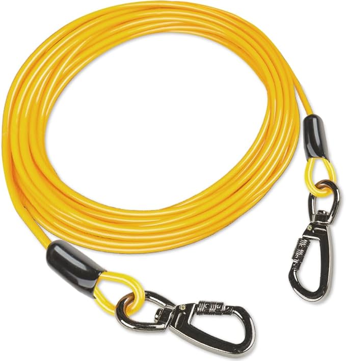 Dog tie Out Cable, 10/20/25/30/50/70/100 feet, Suitable for Dogs up to 350 pounds, Dog Cable with Swivel Buckle, Lightweight, Non-Winding, for Outdoor Camping, Chain for Yard (Yellow, 10FT)-PurrikoPets