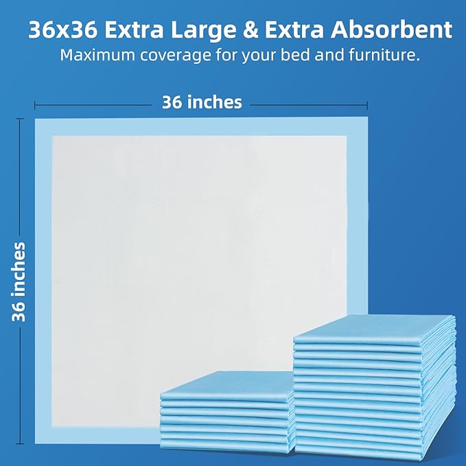 100 Count Extra Large Chucks 36"x36" Thicken Elderly Adults Incontinence Bed Pads Disposable, Heavy Duty Absorbency Underpads Waterproof, XXL Extra Large Puppy Pee Training Pad-PurrikoPets