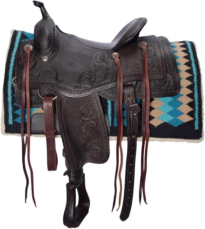 Fleece Bottom Contoured Saddle Pad - 34" x 40" | New Zealand Wool Top | 3/4" Felt Core | Contoured Fit | Hypoallergenic Fleece Lining | Weighs 8 lbs-PurrikoPets