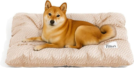 FUNNY FUZZY 2 in 1 Dog Crate Bed Pad for Large Sized Dog, Washable Reversible Pet Soft Mats,Durable Fluffy Kennel Mattress,Indoor Cats, 35" × 23", Beige-PurrikoPets