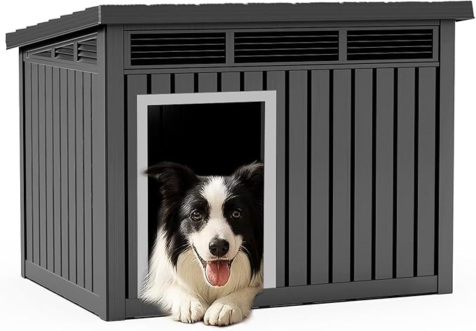 DRATO Dog House for Both Indoor and Outdoor with Weatherproof Roof Removable Floors for Medium to Large Dogs Interior Space (Black, Medium(32.2 * 25.12 * 24.13''))-PurrikoPets