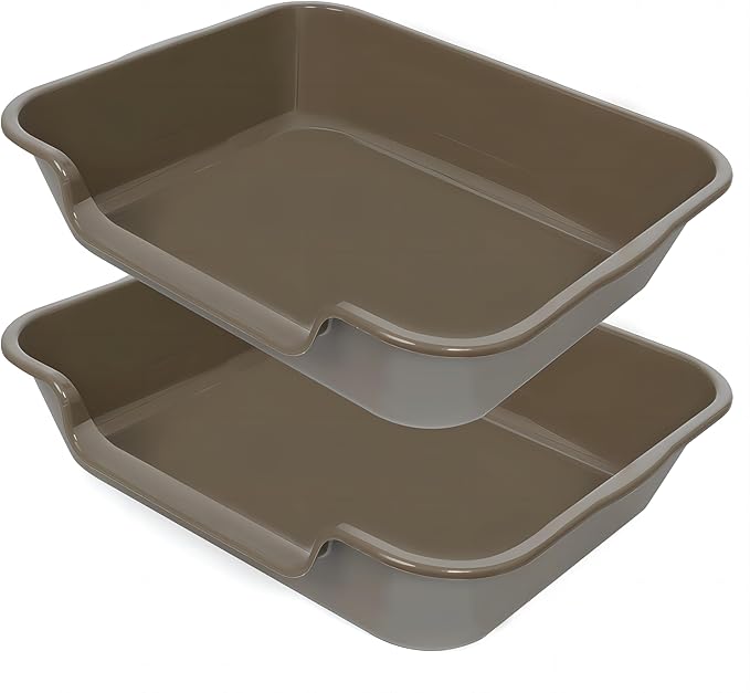 2 Pack of Extra Large Cat Litter Box (ABS Material), Low Entry Senior Litter Pen for Geriatric Kitty Big Cats, Jumbo Pet Safe Litter Boxes Tray for Pets Potty (Light Brown, 24" L x 20" W)-PurrikoPets