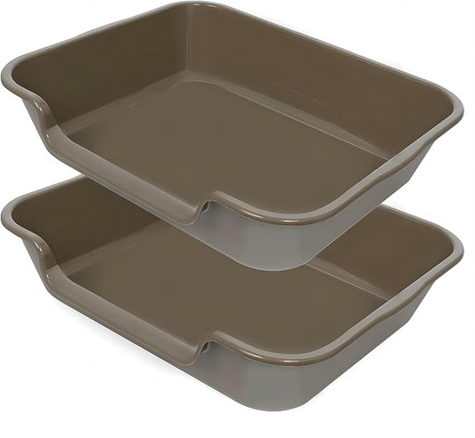 2 Pack of Extra Large Cat Litter Box (ABS Material), Low Entry Senior Litter Pen for Geriatric Kitty Big Cats, Jumbo Pet Safe Litter Boxes Tray for Pets Potty (Light Brown, 24" L x 20" W)-PurrikoPets