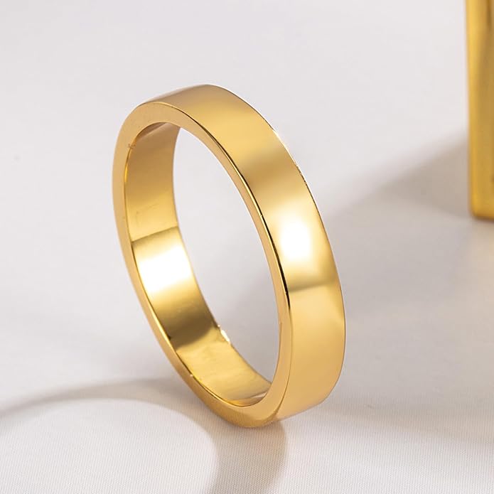 Dankadi Simple Fashion S925 Sterling Silver Ring Smooth Plain Dome Comfort Solid Silver Wedding Ring For Men & Women 3.5 mm 3-13# 24k Real Gold Plated Jewelry