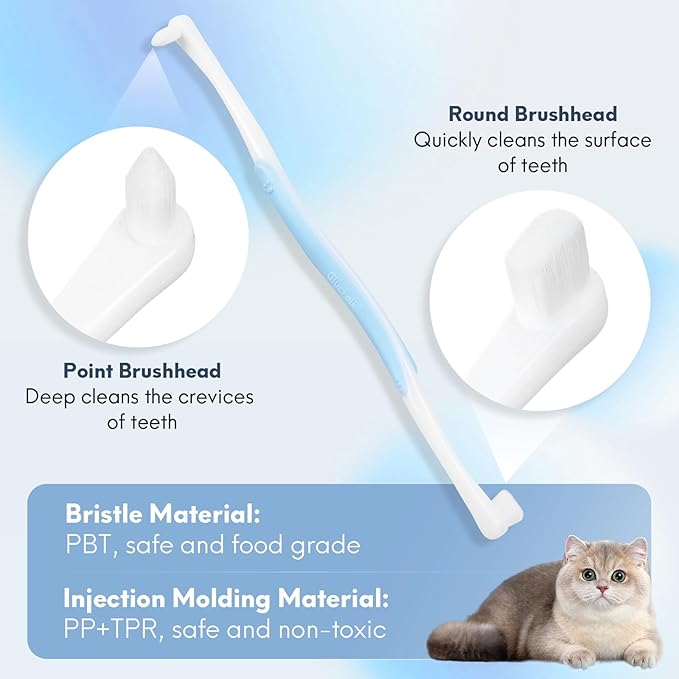 4 Pcs Dual-Sided Cat Toothbrush with Micro Brush Head, Ultra Soft Nano Bristles Pet Toothbrush Kit, Kitten/Puppy Toothbrushes, Fit into Cats/Small Dogs Mouth, Avoid Bleeding Gums-PurrikoPets