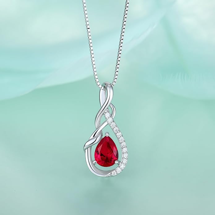 STARCHENIE Infinity Teardrop Pendant Necklace for Women 925 Sterling Silver Birthstone Jewelry