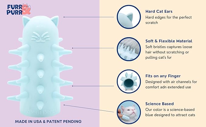 Furr&Purr Cat Brush, Scratcher, and Massager - Indoor Cat Calming Care with Face Scratcher, Finger Brush (3-Pack, Made in USA)-PurrikoPets