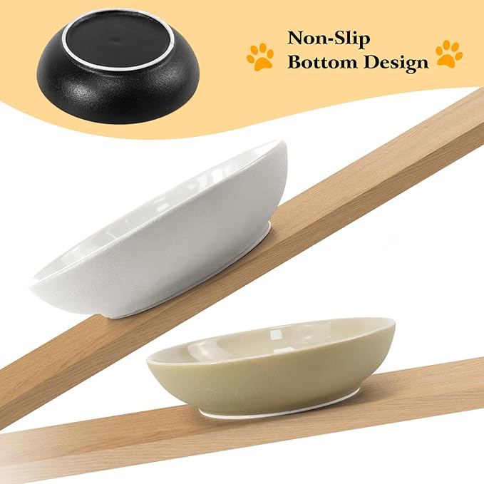 3PCS Cat Food Bowl,Ceramic Cat Dish for Indoor Cats,Wide Shallow Cat Bowls for Dry and Wet Food,Anti Whisker Fatigue Cat Plates for Kitten Cats or Dogs-PurrikoPets