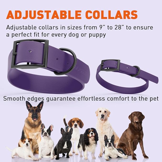 Dogline Biothane Waterproof Dog Collar Strong Coated Nylon Webbing with Black Hardware Odor- Proof for Easy Care Easy to Clean High Performance Fits Small Medium or Large Dogs, Violet Purple-PurrikoPets