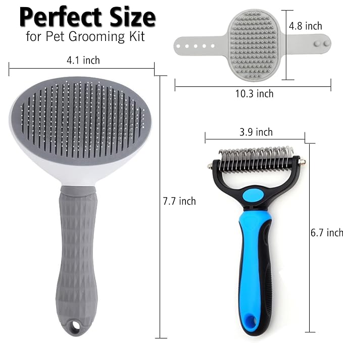 3PCS Dog Grooming Brush - Dog Brush for Shedding Massaging Bathing - Double Sided Shedding, Dematting Undercoat Rake - Self Cleaning Slicker Comb for Dogs and Cats with Long or Short Coats-PurrikoPets