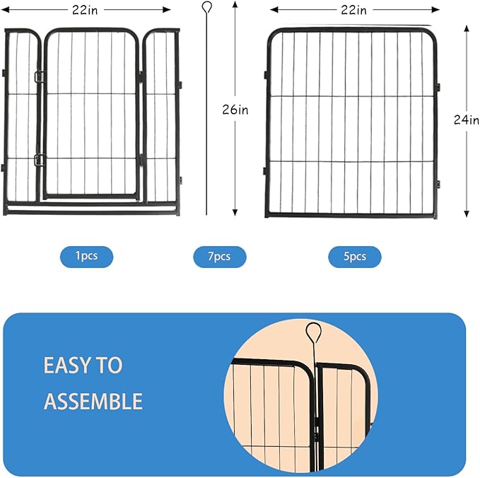 Dog Playpen,24 32 40 48 in(H) Pet Fence Outdoor for Rv Camping,Garden Fence Small Animal Barrie for Yard,11Ft(L)-56Ft(L) Black Metal Temporary Fencing-PurrikoPets