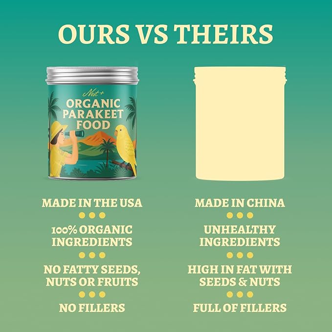 100% Organic Parakeet Food – Premium Bird Seed Mix with Oat Groats, Buckwheat, Amaranth, Super Veggies & Seeds – Reusable Tin + Stainless-Steel Scooper – Made in USA, Human Grade Ingredients (1lb)-PurrikoPets