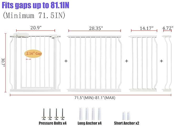 Extra Wide 76.4-81 Inch Large Baby Gates for Stairs, Doorways - No Drilling, Pressure Mounted Pet Gates for Kids & Dogs-PurrikoPets