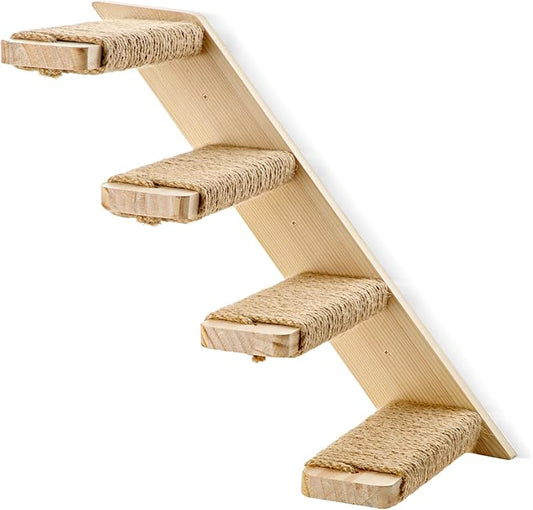 4-Step Cat Wall Shelves and Stairs With Sisal Rope - Improved & Stronger Tree Supplies, Large, Brownish White-PurrikoPets